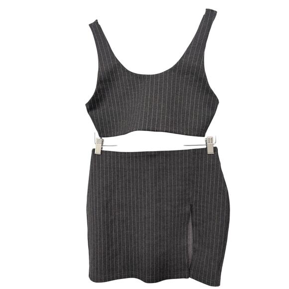 Danielle Guizio Skirt Set Women Size M* Black Pinstripe Crop Top and Mini Skirt - Picture 1 of 15